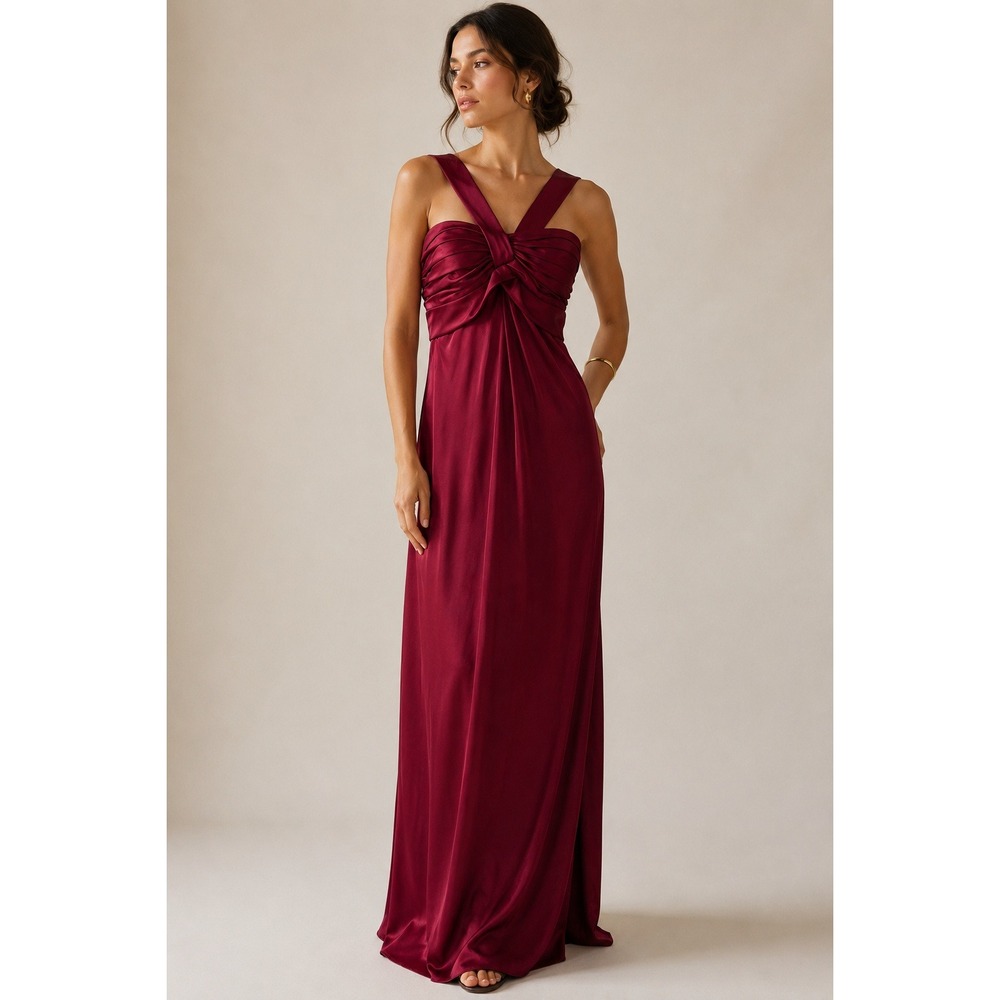 ABS Allen Schwartz Gown‎ Women 8 Burgundy Satin Twist Front Dress Wedding Guest